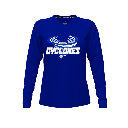 [FTLVPTRY-FYXS-LOGO1] Decker Performance T-Shirt (Female Youth XS, Royal, V Neck, Logo 1, Long Sleeve)