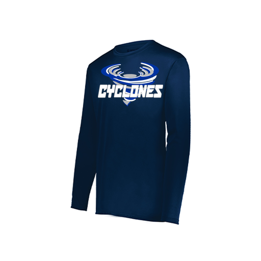 [222823.065.S-LOGO1] Youth LS Smooth Sport Shirt (Youth S, Navy, Logo 1)